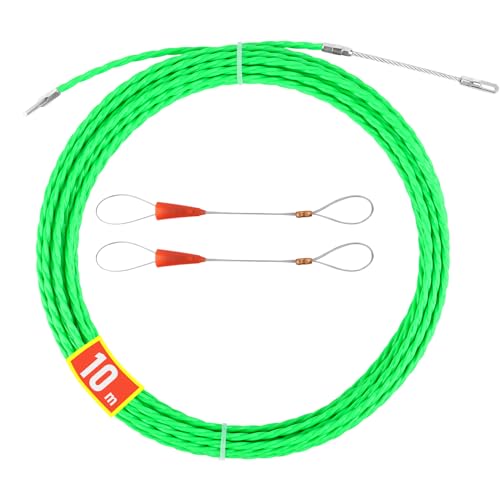 Aiguille Electricien 10M, RISVOWO 4,5mm Tire Fils Electrique, Tire Cable avec 2 Tête Flexible de Guidage, Aiguille Passe Cable, Enfileur Fils électrique pour la Pose de Chemins de Câbles(Vert)