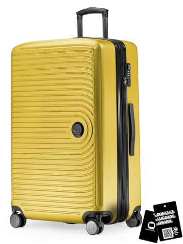 Hauptstadtkoffer Mitte - Großer Hartschalenkoffer + Digitaler Namensschild, TSA, 4 Rollen, Check-In Gepäck mit XL-Erweiterung, Reisegepäck 77cm, Koffer bis 23kg Gepäck, 130 Liter, Gelb