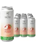KAYTEA Cold Brew White Peach Iced Tea, 330ml x 12 Cans - Organic Green Peach Ice Tea Infusion - Low Calorie Drinks & Flavoured Drink, Made in the UK