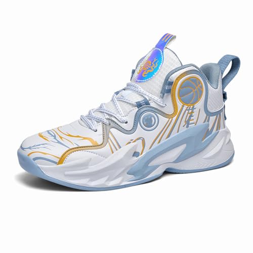 MAUGELY Unisex High Top Basketball Shoes Leather Running Sports Shoes Actual Combat Sneakers Size 10/8.5 White&Grey