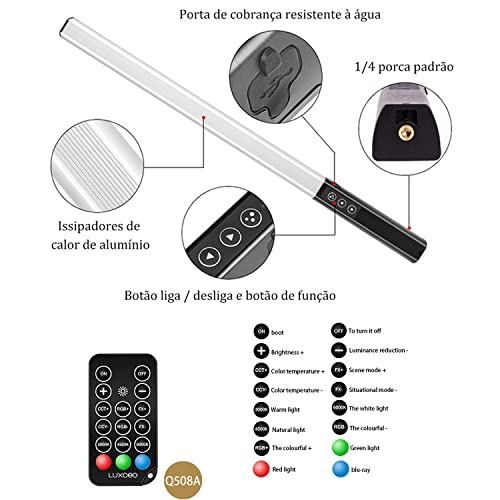 Iluminaçao led, Varinha de luz portátil de RGB LED para fotografia, luz de vídeo LED portátil 7.4V 2