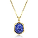 Colgante de plata de ley 925 para mujer, lapislázuli con circonita blanca, collar chapado en oro real, joyería fina