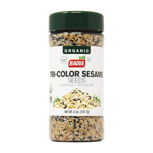 Badia Organic Tri-Color Sesame Seeds 5 oz – Black, White & Toasted Sesame Seed Blend – Rich Nutty Flavor & Crunchy Texture