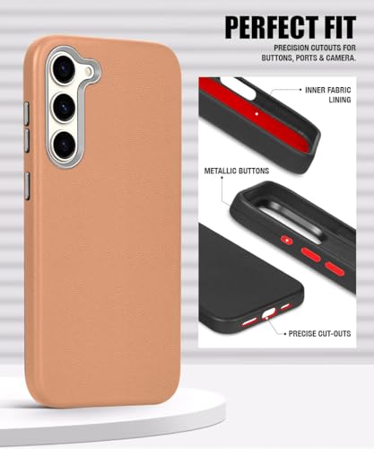 Image of WOW IMAGINE Back Cover for Samsung Galaxy S23 5G | Shockproof Tough Leather Texture Hard Mobile Case | Ultra Slim Non-Slip Grip | Inner Velvet Fabric | Metal Camera Ring - Tan Brown