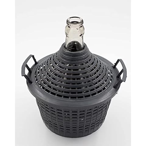 WYSKONT 10 Litre Slim Mouth Basket Bottle with Black Plastic Basket for Wine Making Storage - Clear Glass Airtight Easy to Carry and Clean Cover