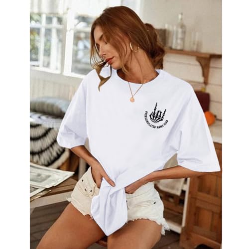 Image of Yuyiify Oversized Tshirts for Women Mama Overstimulated Cool Moms Club Skeleton Shirt Funny Mom Graphic Tees Top