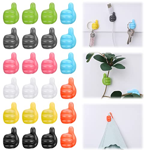 FANTESI 24 Stück Bunte Daumen Wandhaken, Bunte Haken selbstklebend multifunktionaler Wandhaken Kabelclips Kabelhalter für Zuhause Küche Datenkabeln/Kopfhörern Cover
