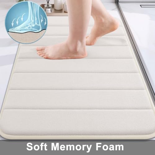 Image of Buganda Memory Foam Bath Mat, 55 inch x 24 inch, Ultra Soft and Non-Slip Bathroom Rugs, Water Absorbent and Machine Washable Bath Rug Runner for Bathroom, Shower, and Tub, Cream