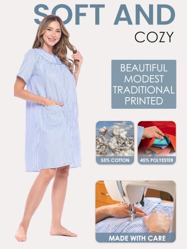Image of Casual Nights Women's Snap - Front House Dress Short Sleeve Woven Housecoat Duster Lounger Robe with Pockets