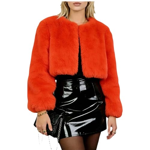 Pinbuton Damen Kunstfellmantel Winter Warme Cropped Jacke für Abendkleider, Elegante Formelle Jacke Damen Luxuriöser Flauschiger Kunstfell Wintermantel