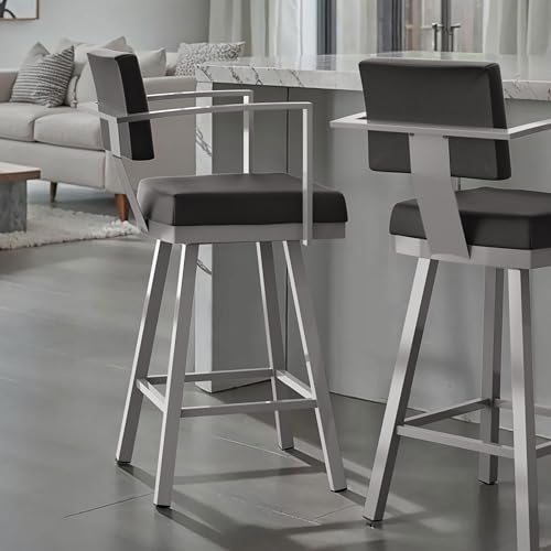 Image of Amisco Akers 26 in. Swivel Counter Stool - Black Faux Leather /Grey Metal