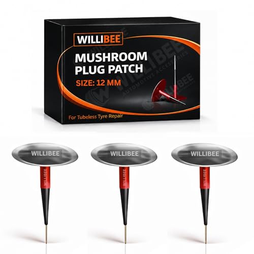 Image of WILLIBEE Mushroom Puncture Kit for Tubeless Tyre | Mushroom Puncher Kit for Bike & Car | Tire Puncher Repair Patches (12 MM, 3 Pcs)
