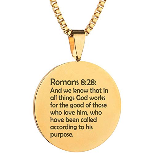 Bible Verse Romans 8:28 Stainless Steel Religious Christian Wedding Pendant Necklace Band