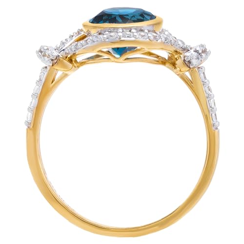3Ct 925 Sterling Silver Oval London Blue Topaz with Halo White Zircon Two Tone Statement Rings for Women 5-102