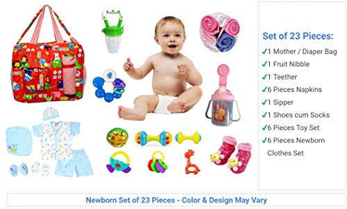 Image of New Born Baby Set for Baby Clothes, Feeding, Bag and Toys (23 Pieces Pack, 0-6 Month)