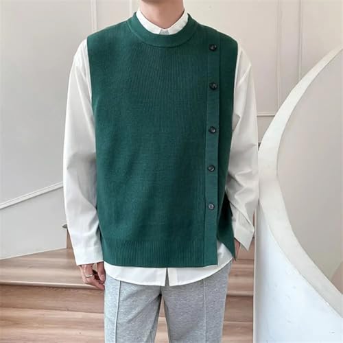 Men's Casual Solid Color Knitted Vest Fall Winter Fashion Buttons Sleeveless Round Neck Waistcoats3