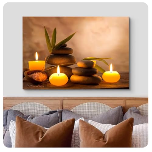 Toile bougie de massage et pierres zen 50x70cm, une décoration murale pour un spa à la maison