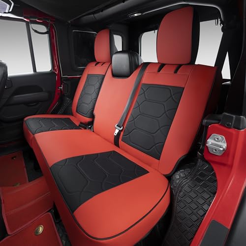 OASIS AUTO Custom Fit Seat Covers Compatible with Jeep Wrangler JL Unlimited (2018-2026) 4-Door, Waterproof Faux Leather, Fits Rubicon Sahara Sport (Black&Red) by OASIS AUTO - Used condition - Image 9