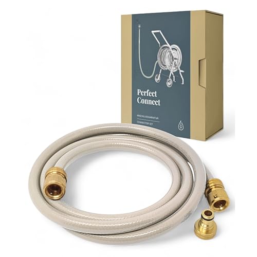 Livlig53 LIVLIG Anschlussgarnitur Gartenschlauch, Anschlussschlauch Schlauchwagen, Gartenschlauch 1/2 Zoll mit Schlauchanschluss 1/2 Zoll aus Messing, Gartenschlauch 2 Meter, Greige