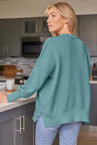 Image of LILLUSORY Women's Oversized Batwing Sweaters 2026 Fall Outfits Trendy Crewneck Knit Side Slit Fashion Pullover Tops