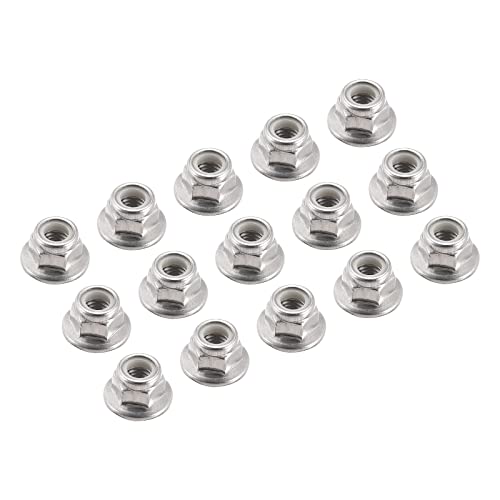 METALLIXITY 六角フランジナットファスナー (M5x0.8 mm) 15個 304ステンレス鋼 ナイロン 挿入セルフロックナット ガレージシップ機械設備用 シルバー