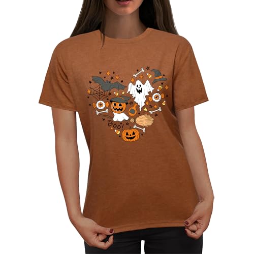 Adiaoa Women'S Halloween Shirt: Love Art Patterns Halloween Party T-Shirt Crewneck Short Sleeve thumb #1