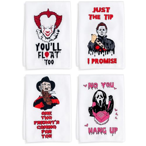 4 Pack Horror Movie Character Kitchen Towels Set