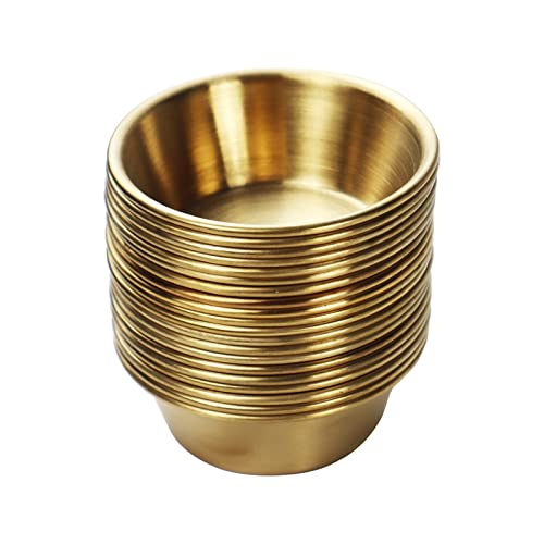 20 Stück Mini-Gewürzschalen aus Edelstahl, 65 ml, Dip-Soßenschüsseln, Sushi-Dip-Gerichte für individuelle Servieren, Gewürze, Mahlzeiten, Vorbereitung, Snack, Soja-Dip (Gold) Cover