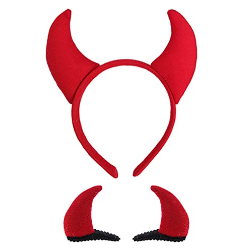 Halloween Devil Headband Hair Clips Devil Horns Ears Hair Hoops Barrettes Red Fluffy Headpiece Hairband Hair Bands Hair Pins Hairpin Women Party Decoration Cosplay Costume Hair Accessories 2 Pack