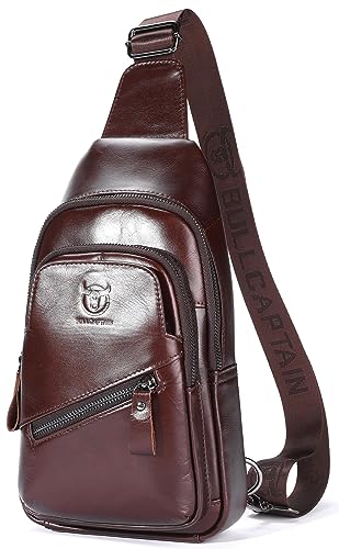 BULLCAPTAIN Mens Leather Sling Bag Backpack Casual Outdoor Should...