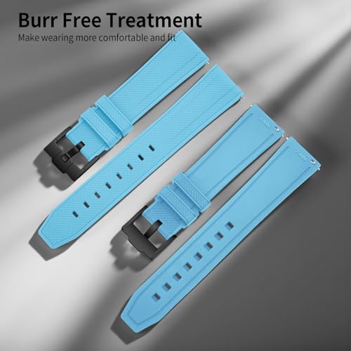 ULLCHRO FKM Rubber Watch Strap 20mm 22mm Quick Release Fluororubber Band with Silver Buckle Soft Breathable Durable Rubber Sport Strap for Men Women Waterproof Silicone Replacement (20mm, Light Blue) by ULLCHRO - Used condition - Image 4