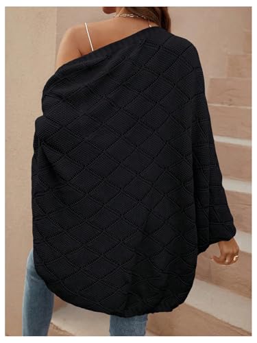 Floerns Women's Open Front Dolman Sleeve Loose Cardigan Sweaters Shrugs Ribbed Knit Tops Casual3