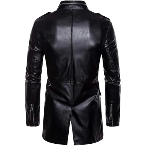 Men's Mid-Length Locomotive Genuine Black Leather Jacket Vintage WW2 German Military Classic Long Parka Trench Coat4