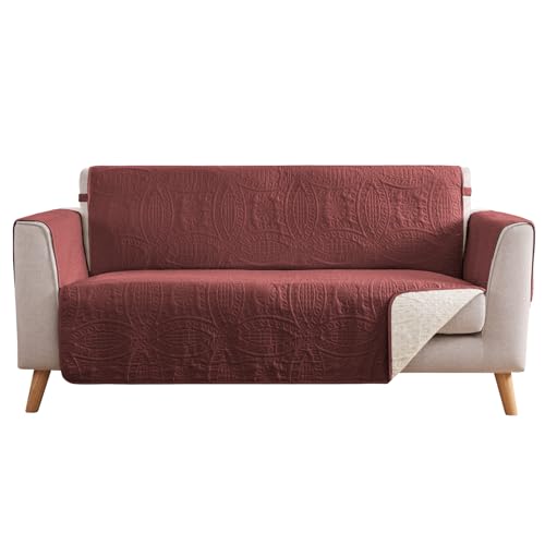 Image of Red Loveseat Covers 2 Cushion Couch, Water-Repellent Sofa Cover for Love Seat, Washable Quilted Couch Covers, Pet Friendly Sofa Slipcovers (Loveseat 56 inch, Red)