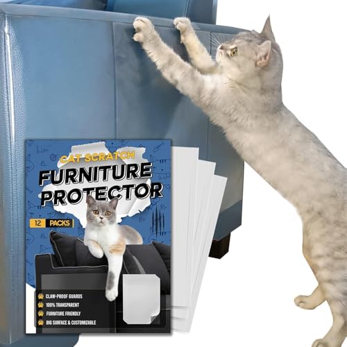 Adopet 17x12 inch Anti-Scratch Furniture Sheets for Cats – 12-Pack Clear Adhesive Pads for Fabric Upholstery, Includes Training Tape to Help Discourage Clawing