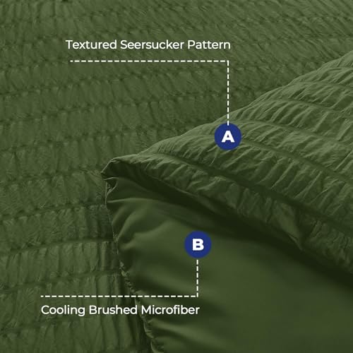 Image of HYMOKEGE Olive Green Full Size Comforter Sets Seersucker 7 Pieces, All Season Luxury Bed in a Bag for Bedroom, Bedding Set with Comforter, Sheets, Pillowcases & Shams