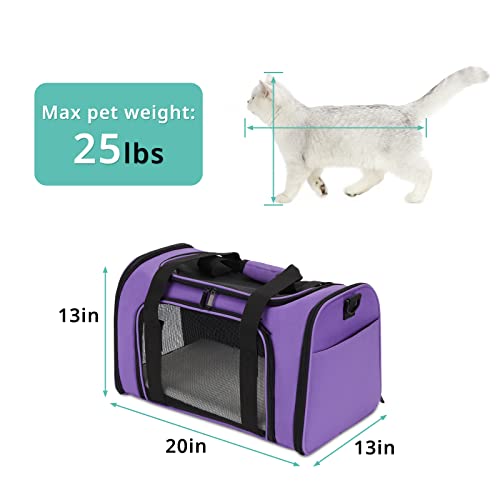 Echohana Pet Carrier Airline Approved, Soft Cat Carriers For Large Cats, Collapsible Cat Carriers With Removable Fleece Pad, Three-Sided Breathable Dog Carrier For Pets Under 25Lbs (Large-Purple) #TOP1
