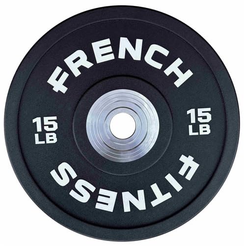 French Fitness Competition Urethane Bumper Plates – 15 lb, High-Durometer Urethane, 140mm Hard Chrome Design, Professional Weightlifting Plate, Easy Loading