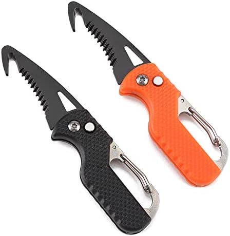 YISIDA 2 PACK Mini Folding Keychain Knife, Box/Seatbelt Cutter, Portable Rescue Knife, Orange and Black, 4.3 inch