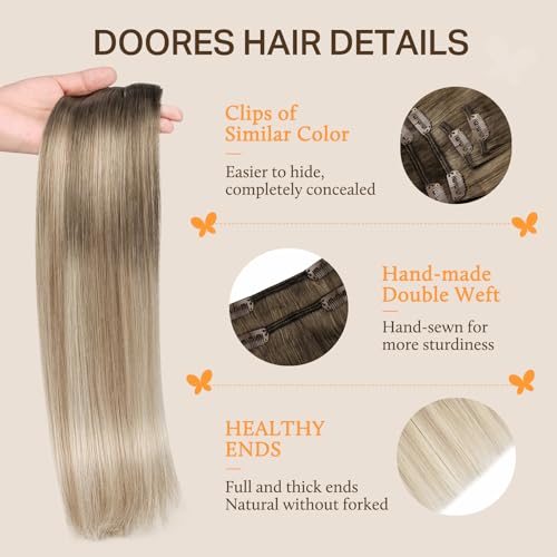 Image of DOORES Clip in Hair Extensions Human Hair, Ash Brown to Dirty Blonde Balayage Platinum Blonde 120g 7pcs 20 Inch, Remy Human Hair Extensions Clip in Straight Natural Weft