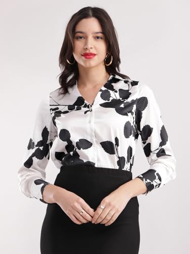 Image of FableStreet Women Shirt | V-Neck Long Sleeve Floral Printed Design | Cotton Jersey Fabric with Button Closure | Perfect for Business Casual