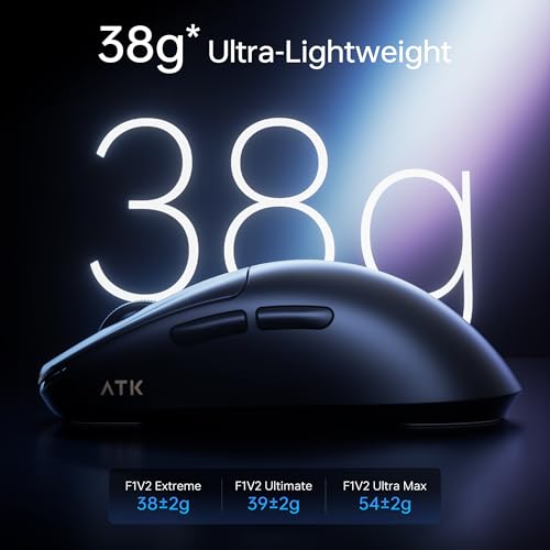 Image of ATK Blazing Sky F1 V2 Ultra Max Wireless Gaming Mouse, PAW3395 Ultra Sensor, DPI up to 30,000, 54g Lightweight, 600 Hr Battery Life, All-New Nano Coating, Tri-Mode 2.4G /Bluetooth /Wired - Black