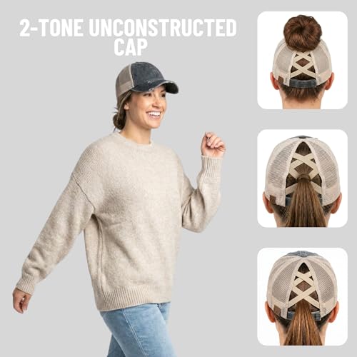 Image of Funky Junque Womens Baseball Cap Dad Hat Ponytail Messy Bun Trucker Ponycap