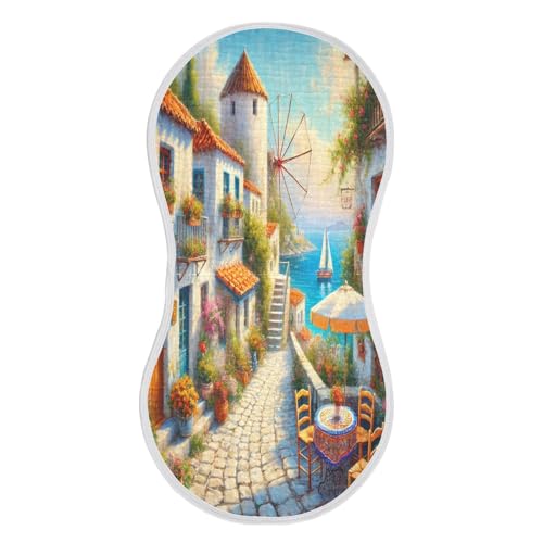 Alley Windmill Flower Blue Baby Burp Cloths Absorbent Muslin Soft Burp Cloth Rags Cotton Burp Clothes for Girl Unisex Boy Newborn 1 Pack 22x11 Inches