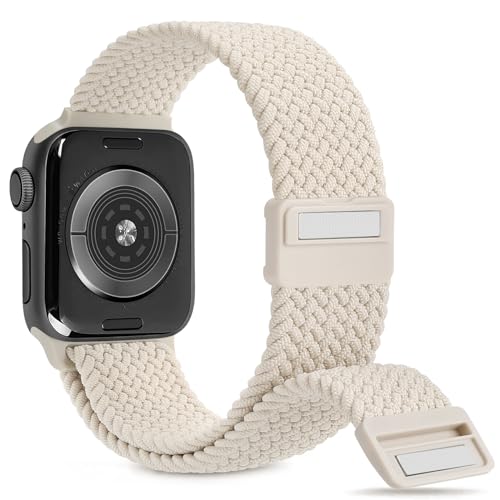 Image of Stretchy Braided Solo Loop Band Compatible with Apple Watch 41mm 40mm 42mm 46mm 45mm 44mm 49mm Women Men, Elastic Magnetic Clasp Nylon Sport Strap for iWatch Series SE 11 10 9 8 7 6 Ultra