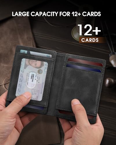 GAOCHALE Wallet for Men [Ultra Slim] Magnetic Closure Minimalist Wallet Genuine Leather Front Pocket Wallet RFID Blocking Card Holder up tp 12+ Cards and Money Clip(Black)3