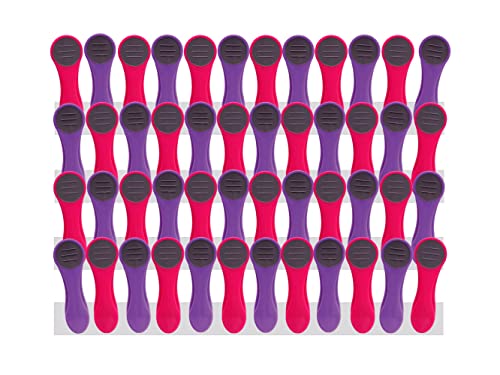 48 Clothes Pegs with Springs Made of Stainless Steel, Soft Grip, Soft Touch, Purple, Pink, Purple, Pink, Grey