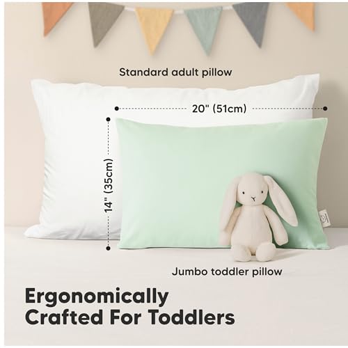 Image of KeaBabies 2-Pack Toddler Pillows 2 Year Old to 5-14x20 Soft Organic Cotton Kids Pillow for Sleeping, Travel, School, Daycare, Nap, Toddler Bed, Machine Washable, Without Pillowcase (Soft White)