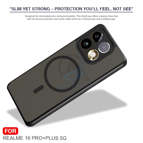 Image of AESTMO Realme 16 Pro Plus Back Cover | 360 Protection | Matte Frosted Hard Back Translucent | Compatible with MagSafe Accessories (MagSafe Matte Hard Black Bumber)