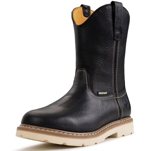 Image of SUREWAY 10in Mens Steel Toe Waterproof Wellington Work Boot,Heavy Duty Pull On Leather Work Boots,GoodyearWelted,Full Grain Leather,Industrial Safety boot Classic Cowboy Boot,EH Rated